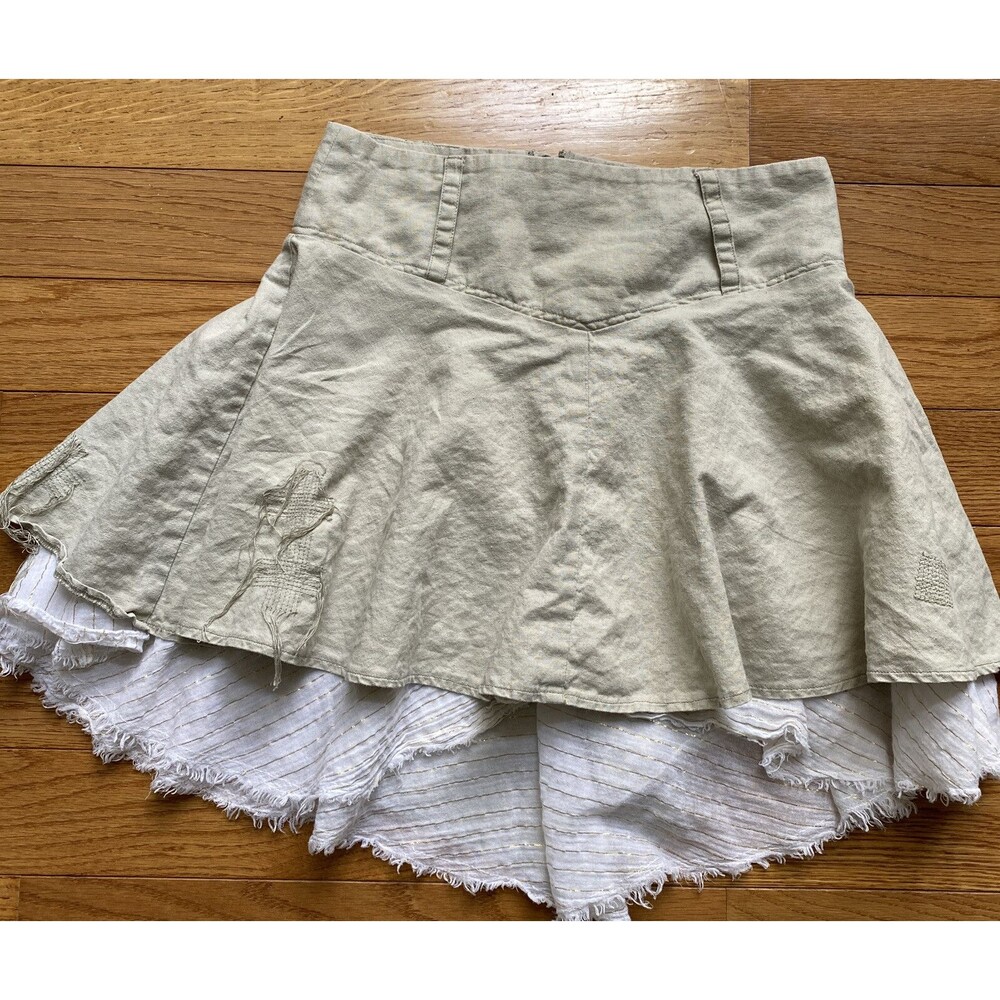 Linen Cotton XS Women Skirt Grunge Mori Handcrafted Beige Layers